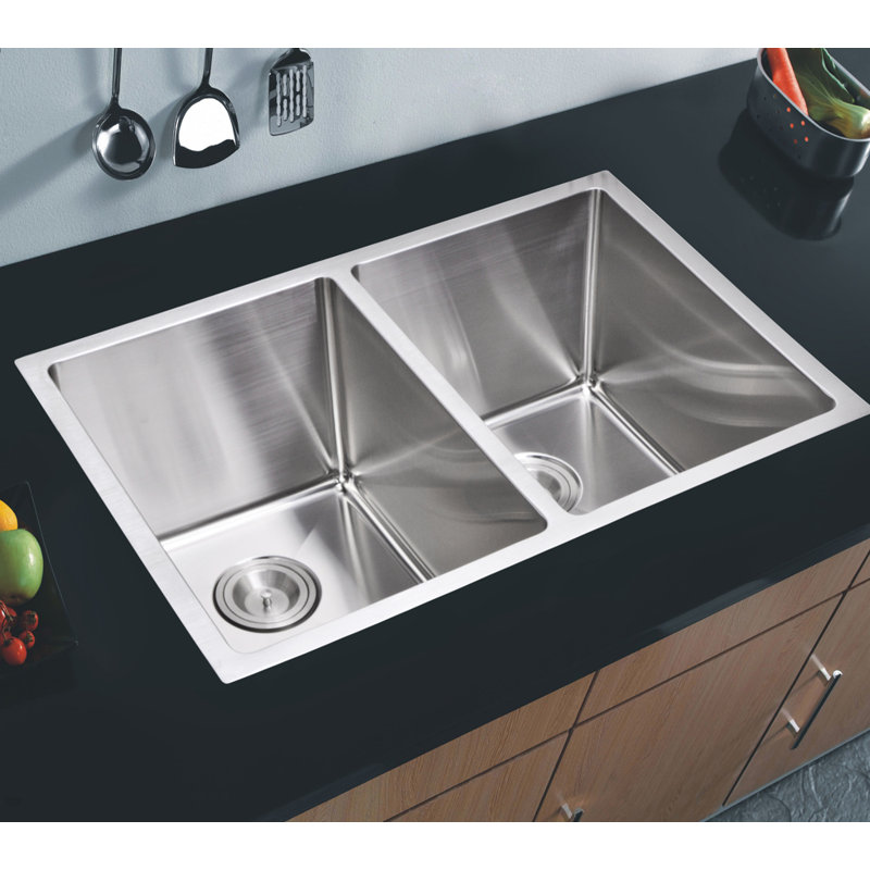 dCOR design 50/50 Stainless Steel 31" L x 18" W Double Undermount